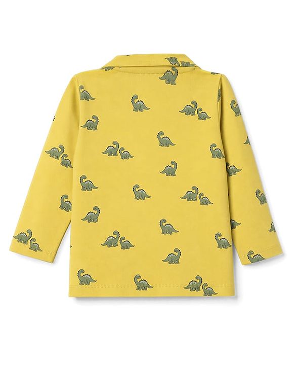 Babyhug 100% Cotton Knit Full Sleeves Co-Ords Shirt & Pyjama Night Suit with Dinosaur Print - Yellow