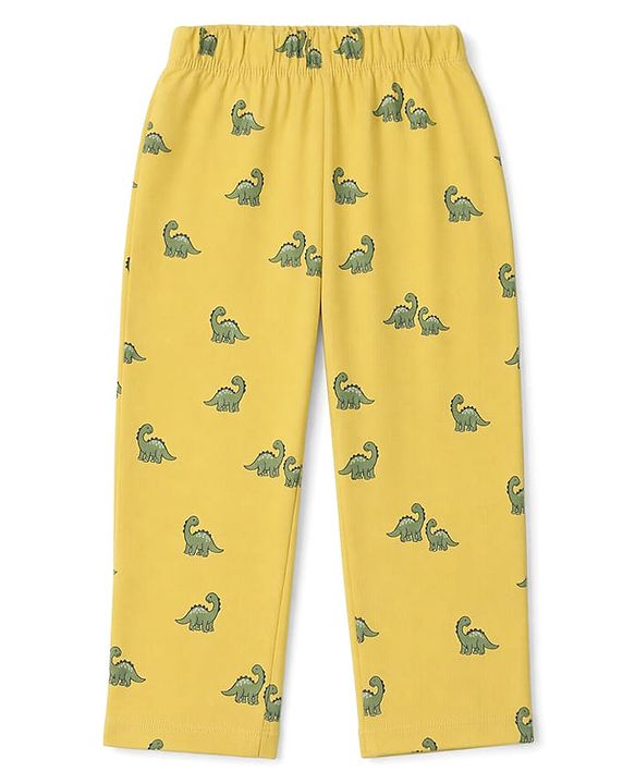 Babyhug 100% Cotton Knit Full Sleeves Co-Ords Shirt & Pyjama Night Suit with Dinosaur Print - Yellow