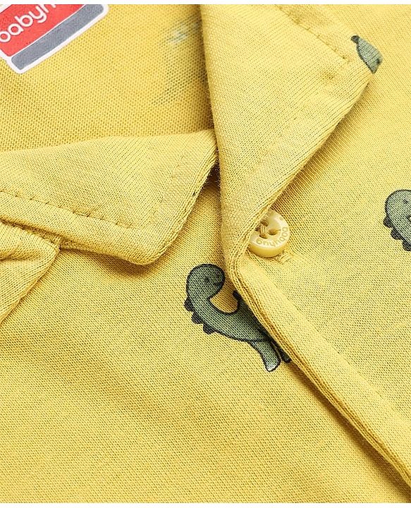 Babyhug 100% Cotton Knit Full Sleeves Co-Ords Shirt & Pyjama Night Suit with Dinosaur Print - Yellow