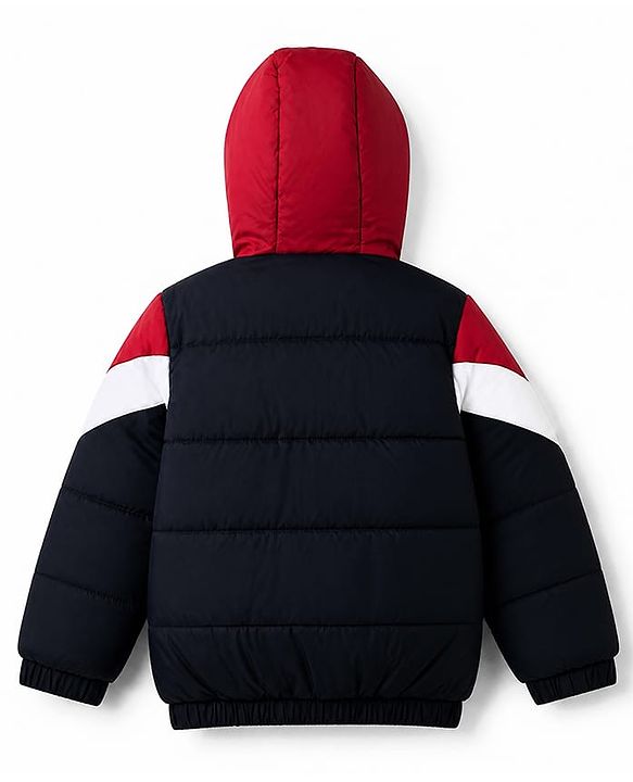 Babyhug Woven Hooded Padded Winter Jacket with Full Sleeves and Cut & Sew - Navy Blue