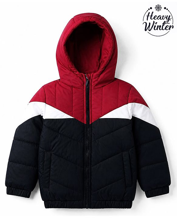 Babyhug Woven Hooded Padded Winter Jacket with Full Sleeves and Cut & Sew - Navy Blue