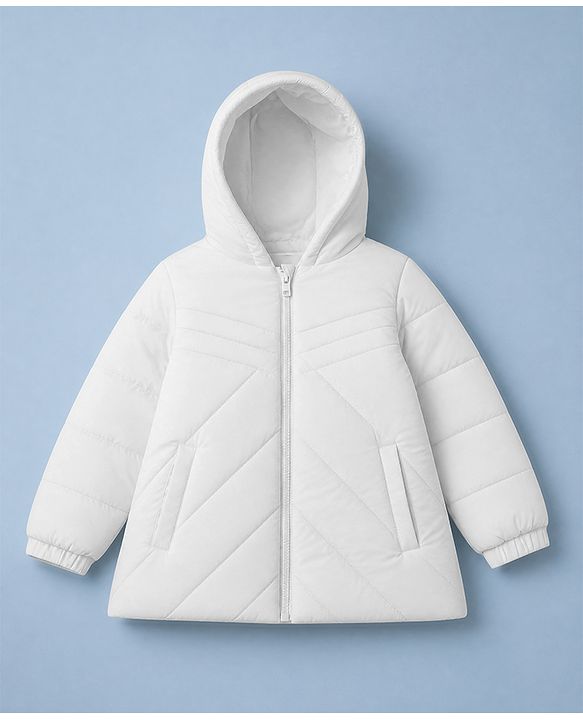 Babyhug Woven Padded Quilted Hooded Winter Jacket with Full Sleeves in White