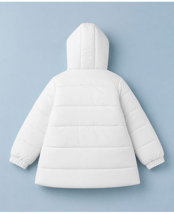 Babyhug Woven Padded Quilted Hooded Winter Jacket with Full Sleeves in White