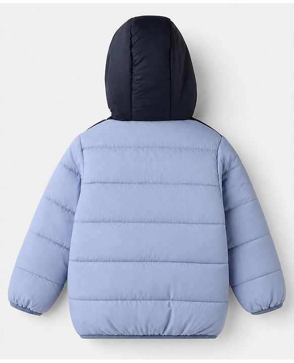 Babyhug Woven Padded Quilted Hooded Winter Jacket with Full Sleeves - Blue