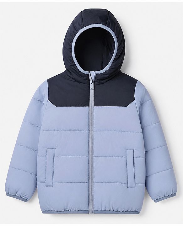 Babyhug Woven Padded Quilted Hooded Winter Jacket with Full Sleeves - Blue