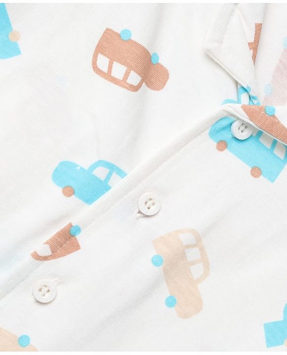 Babyhug 100% Cotton Knit Full Sleeves Co-Ords Shirt & Pyjama Night Suit with Car Print - White