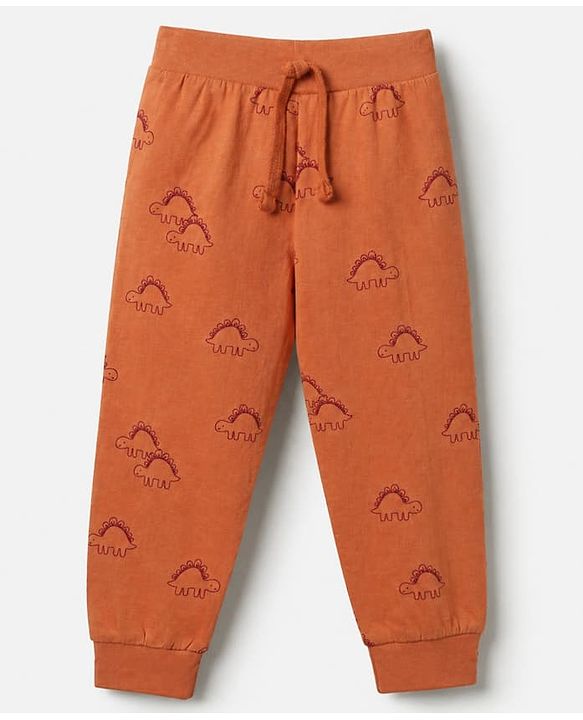 Babyhug Cotton Jersey Knit Full Length Lounge Pants with Dinosaur Print Pack of 3 - Blue, Orange & White