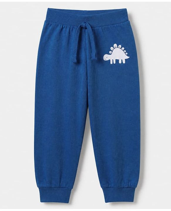 Babyhug Cotton Jersey Knit Full Length Lounge Pants with Dinosaur Print Pack of 3 - Blue, Orange & White