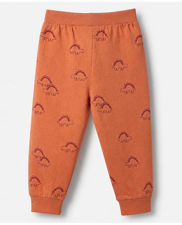 Babyhug Cotton Jersey Knit Full Length Lounge Pants with Dinosaur Print Pack of 3 - Blue, Orange & White