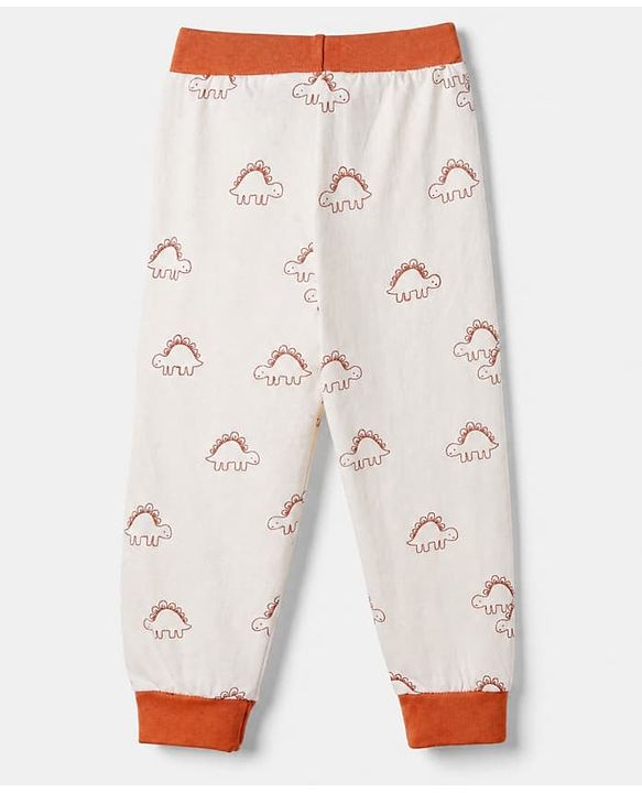 Babyhug Cotton Jersey Knit Full Length Lounge Pants with Dinosaur Print Pack of 3 - Blue, Orange & White
