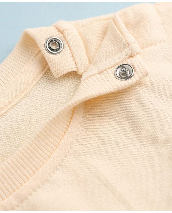Babyhug 100% Cotton Knit Sweatshirt with Heavy Gauge Full Sleeves and Floral Print With Lace in Peach