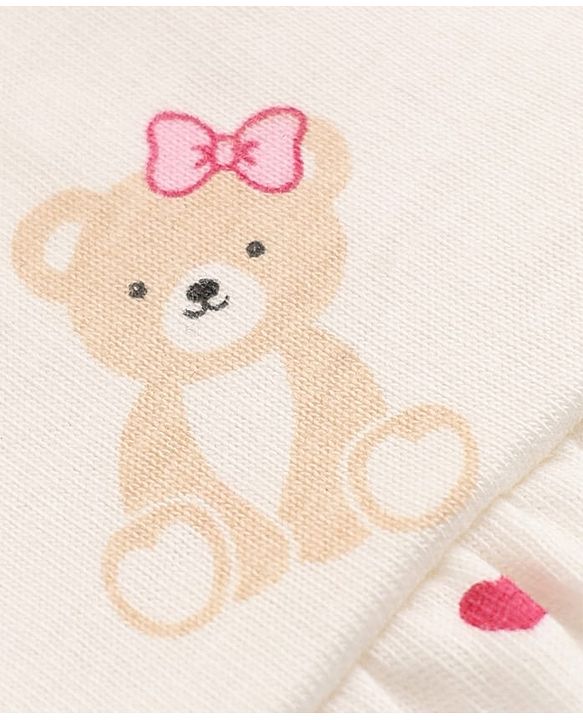 Babyhug Cotton Knit Full Sleeves Co-Ords T-Shirt & Pyjama Night Suit with Bow & Bear Print - White