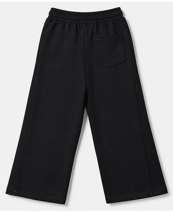 Babyhug Cotton Looper Knit Full Length Lounge Pants with Bow Applique - Black