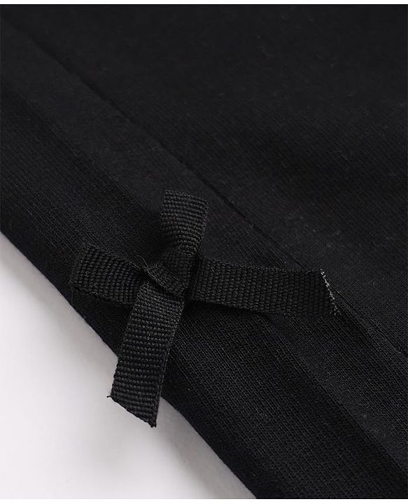 Babyhug Cotton Looper Knit Full Length Lounge Pants with Bow Applique - Black
