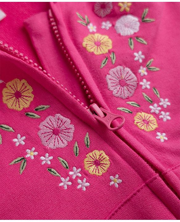 Babyhug 100% Cotton Knit Full Sleeves Sweatshirt with Full Sleeves and Floral Embroidery in Pink