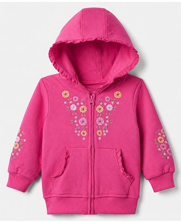 Babyhug 100% Cotton Knit Full Sleeves Sweatshirt with Full Sleeves and Floral Embroidery in Pink