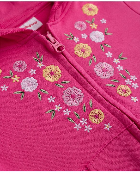 Babyhug 100% Cotton Knit Full Sleeves Sweatshirt with Full Sleeves and Floral Embroidery in Pink