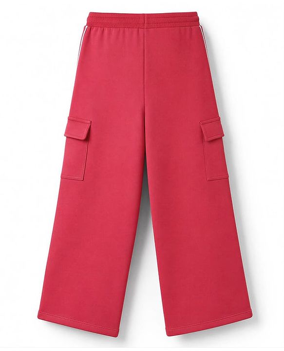 Babyhug 100% Cotton Looper Knit Full Length New York Printed Lounge Pant With Cargo Pockets - Red
