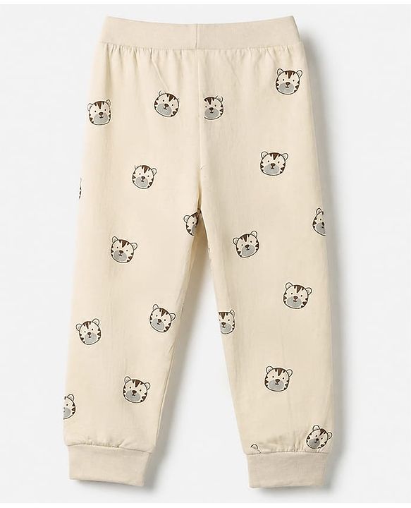 Babyhug Cotton Knit Full Length Lounge Pant with Tiger Print Pack of 3 - Green Maroon Beige