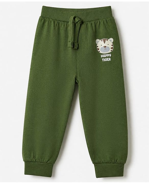 Babyhug Cotton Knit Full Length Lounge Pant with Tiger Print Pack of 3 - Green Maroon Beige