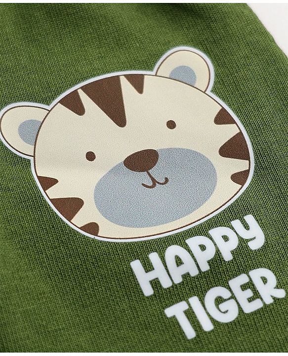 Babyhug Cotton Knit Full Length Lounge Pant with Tiger Print Pack of 3 - Green Maroon Beige