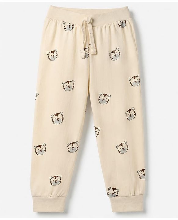 Babyhug Cotton Knit Full Length Lounge Pant with Tiger Print Pack of 3 - Green Maroon Beige