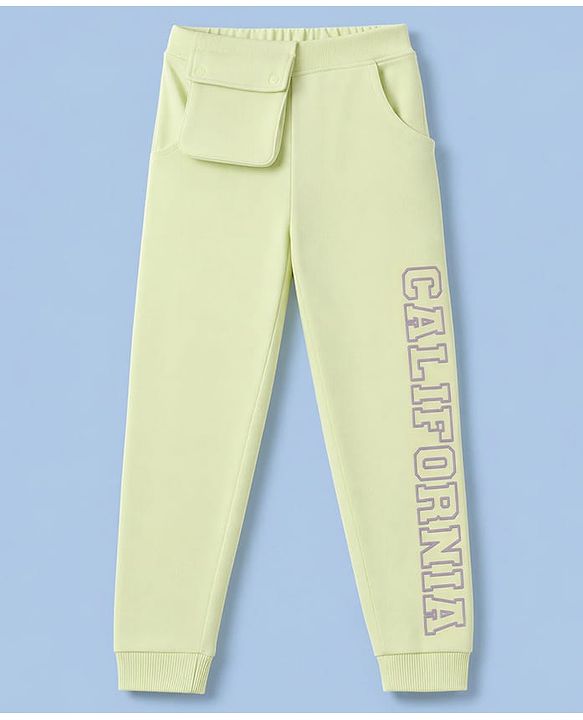 Babyhug 100% Cotton Looper Knit Full Length California Printed Lounge Pant With Pocket - Lime Green