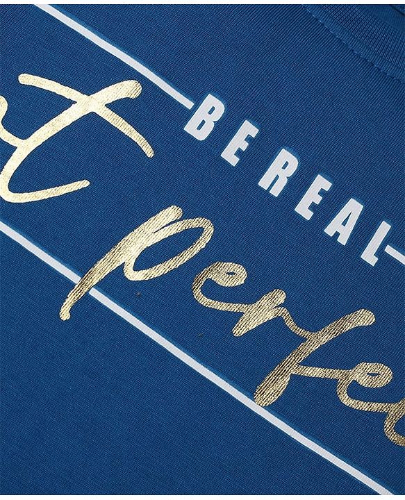 Pine Kids Cotton KnitT-Shirts with Half Sleeves and Be Real Not Perfect Text Foil Print - Navy Blue