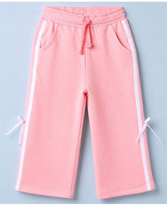 Babyhug 100% Cotton Looper Knit Full Length Lounge Pant With Tape Detailing - Pink