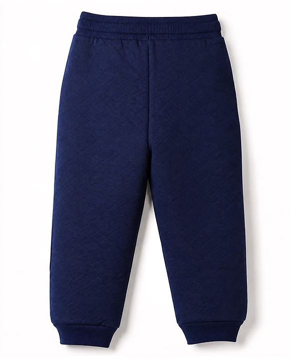 Babyhug Cotton Looper Knit Full Length Lounge Pants with Soccer Ball Patch - Navy Blue