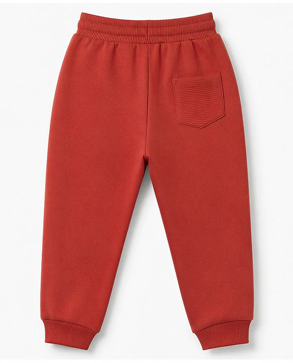 Babyhug 100% Cotton Looper Knit Full Length Lounge Pant With Text Print- Rust Orange