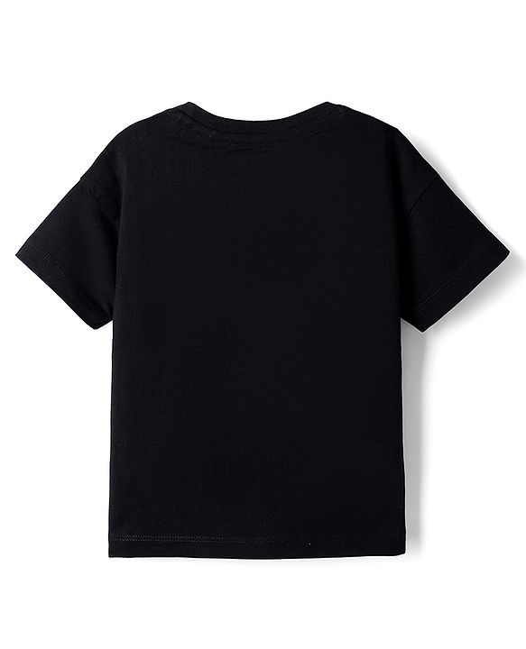 Babyhug Marvel Single Jersey Knit Half Sleeves Round Neck T-Shirt With Captain America Shield Reversible Sequins - Black