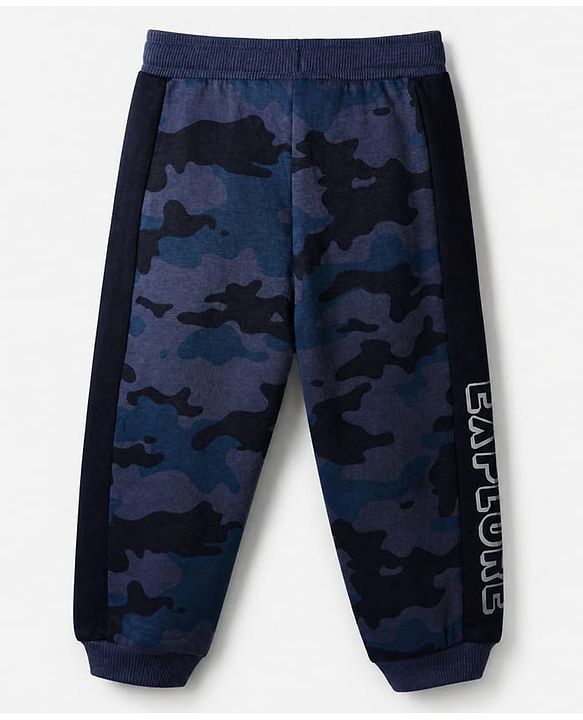 Babyhug Cotton Looper Knit Full Length Jogger Fit Lounge Pants with Camouflage Print - Navy Blue
