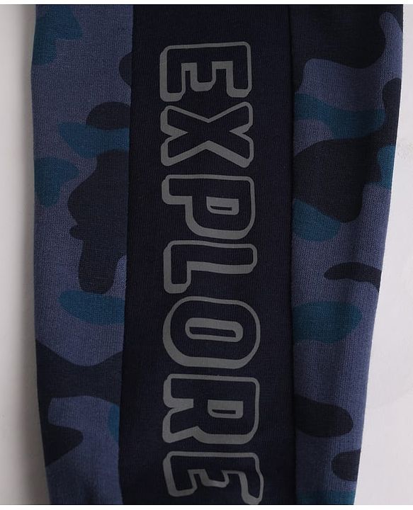 Babyhug Cotton Looper Knit Full Length Jogger Fit Lounge Pants with Camouflage Print - Navy Blue