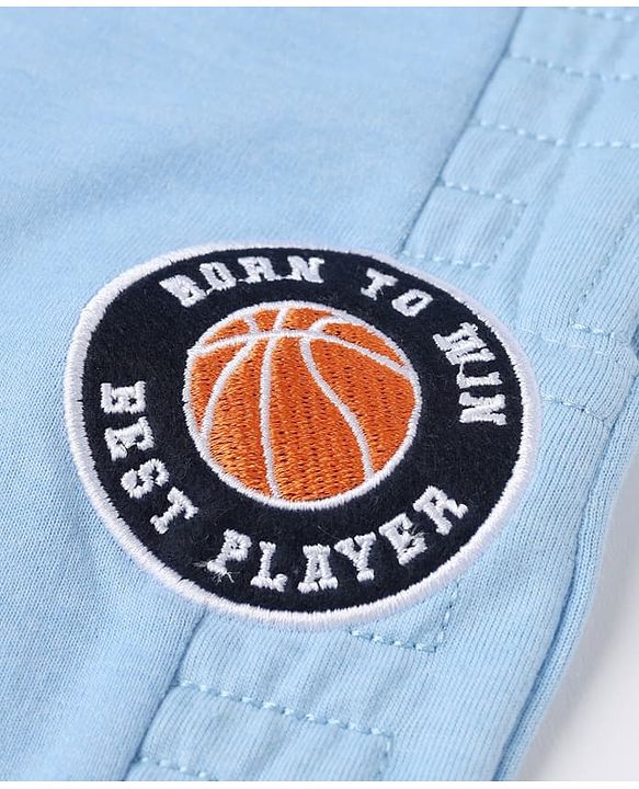 Babyhug Cotton Knit Full Length Jogger Fit Lounge Pant with Basketball Patch Print in Blue