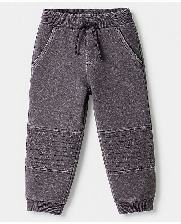 Babyhug Cotton Terry Knit Solid Full Length Track Pants - Grey