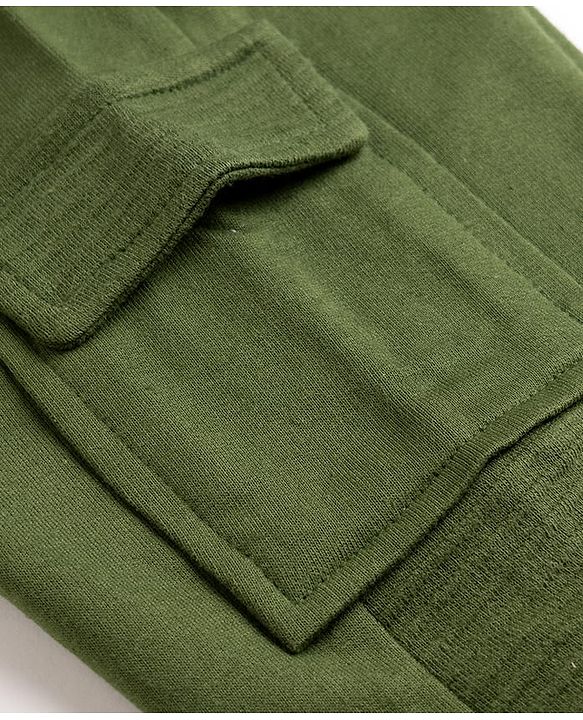 Babyhug 100% Cotton Looper Knit Full Length Cargo Style Joggers With Adventure Text Print - Olive Green