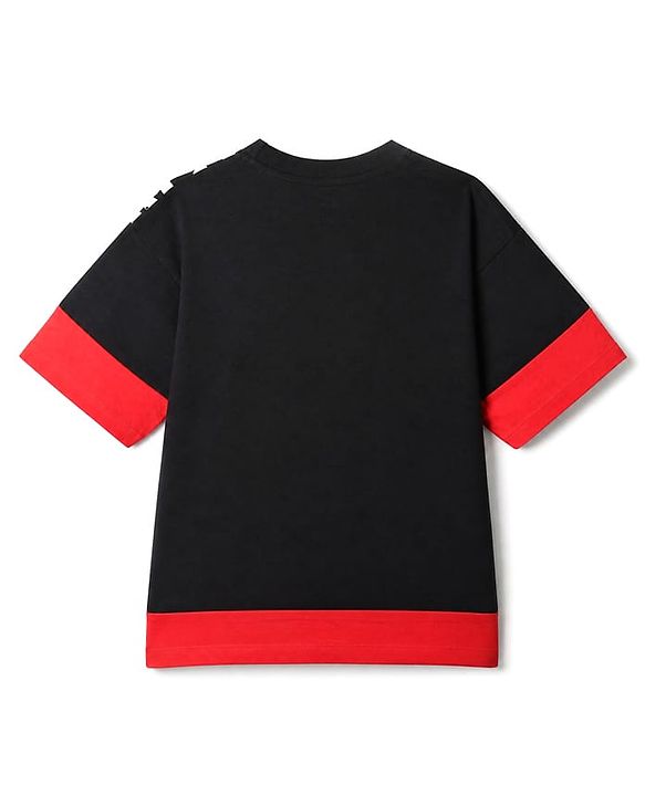 Pine Kids Marvel 100% Cotton Single Jersey Knit T-Shirts with Half Sleeves and Captain America Graphic Print & Sequin Detailing - Black