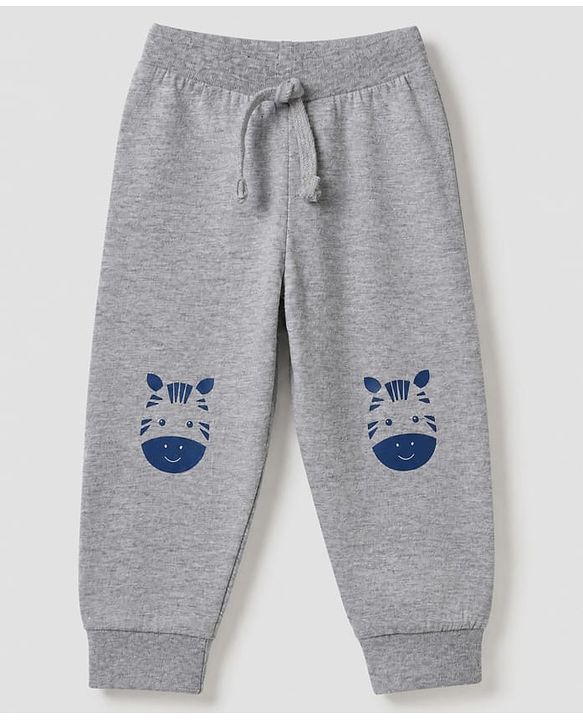 Babyhug Cotton Jersey Knit Full Length Jogger Fit Lounge Pants with Zebra Print Pack of 3 - Olive Green, Light Grey & Navy Blue