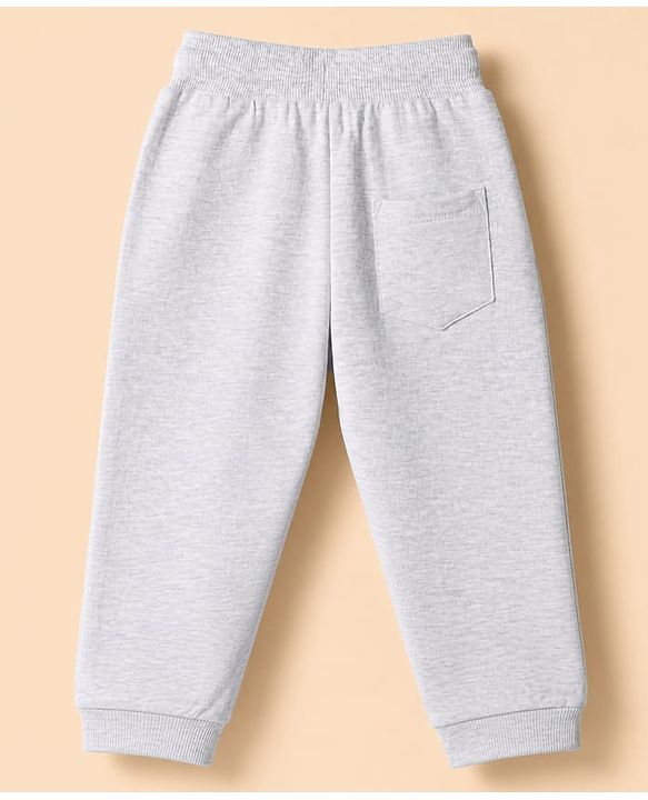 Babyhug Cotton Knit Jogger Fit Full Length Track Pant with Baseball Patch in Grey