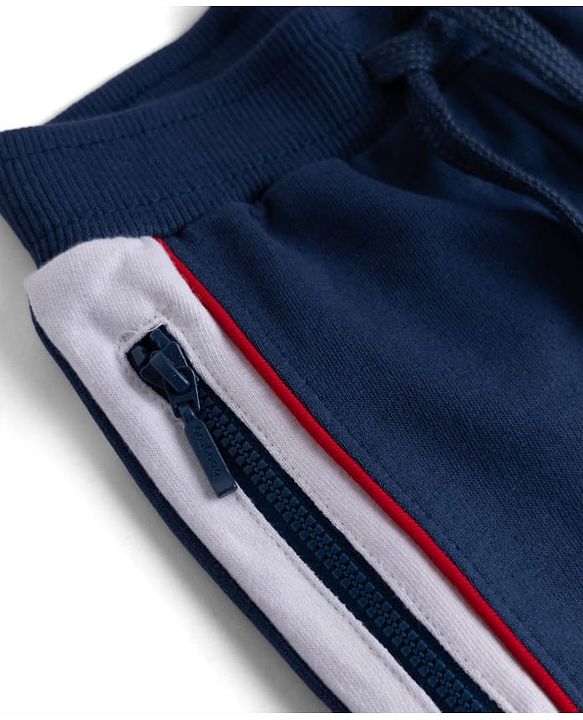 Babyhug 100% Cotton Looper Knit Full Length Joggers With League Text Print & Pockets - Navy Blue