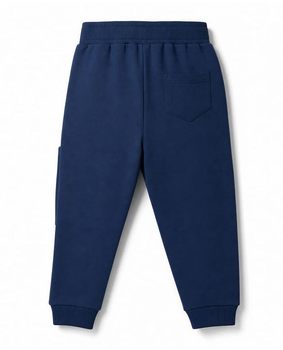 Babyhug 100% Cotton Looper Knit Full Length Joggers With League Text Print & Pockets - Navy Blue