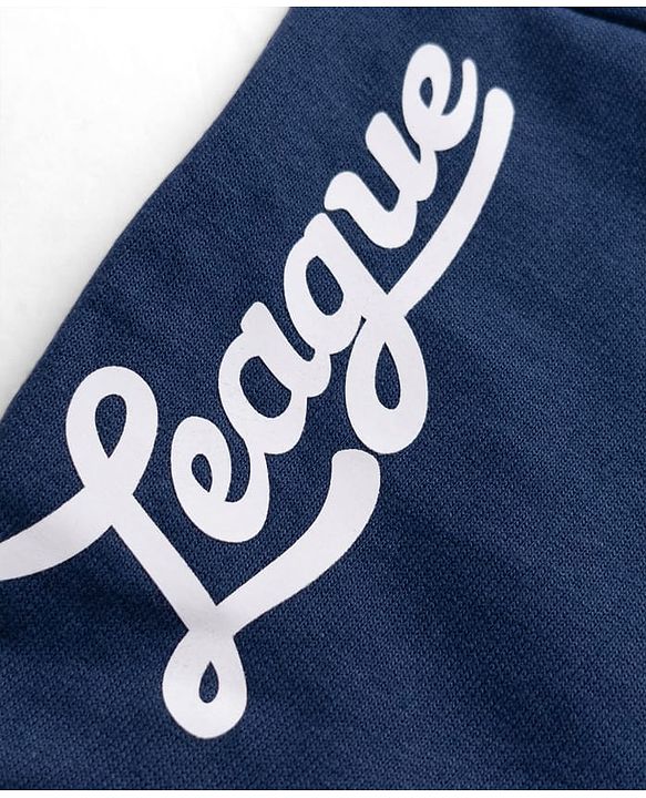 Babyhug 100% Cotton Looper Knit Full Length Joggers With League Text Print & Pockets - Navy Blue