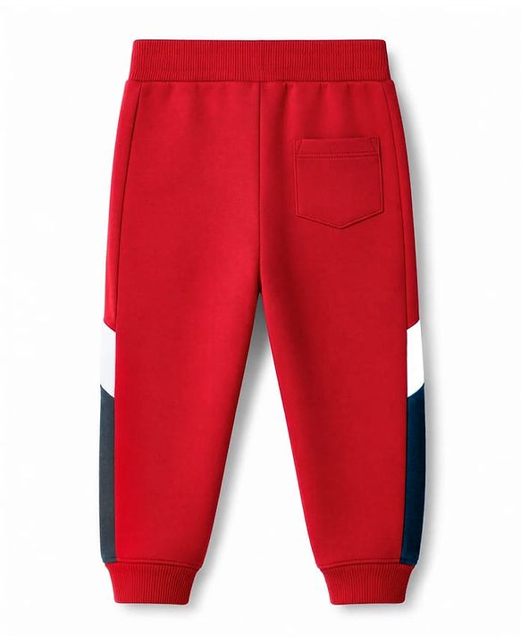 Babyhug 100% Cotton Looper Knit Full Length Joggers With Squad Goal Text Print & Pockets - Red