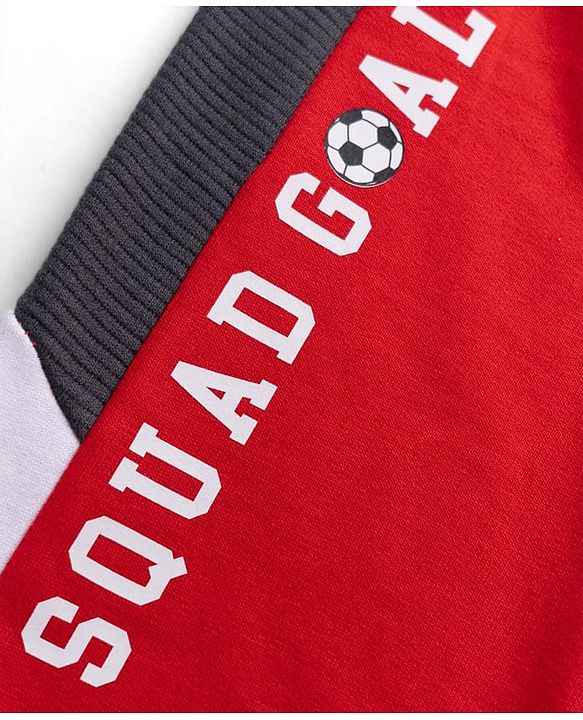 Babyhug 100% Cotton Looper Knit Full Length Joggers With Squad Goal Text Print & Pockets - Red