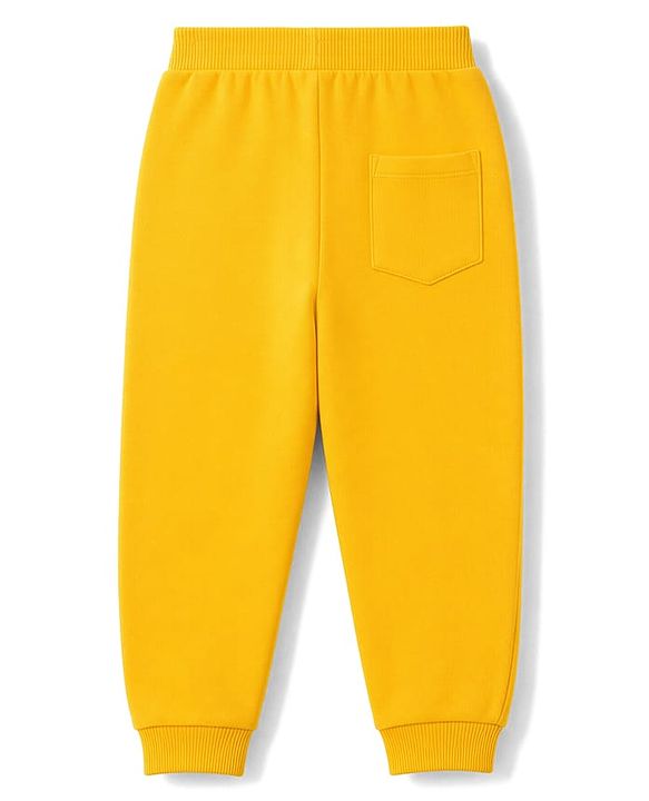 Babyhug 100% Cotton Looper Knit Full Length Joggers With Applique & Pockets - Yellow