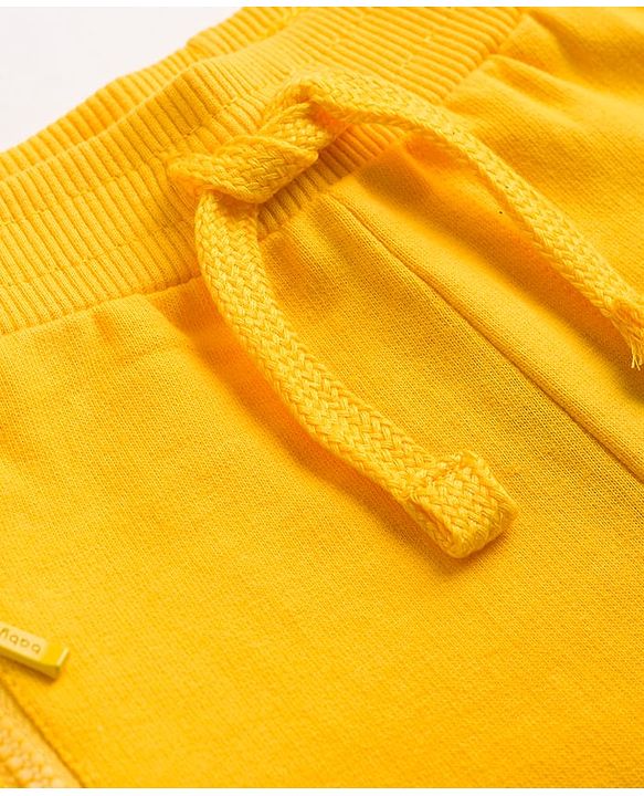 Babyhug 100% Cotton Looper Knit Full Length Joggers With Applique & Pockets - Yellow