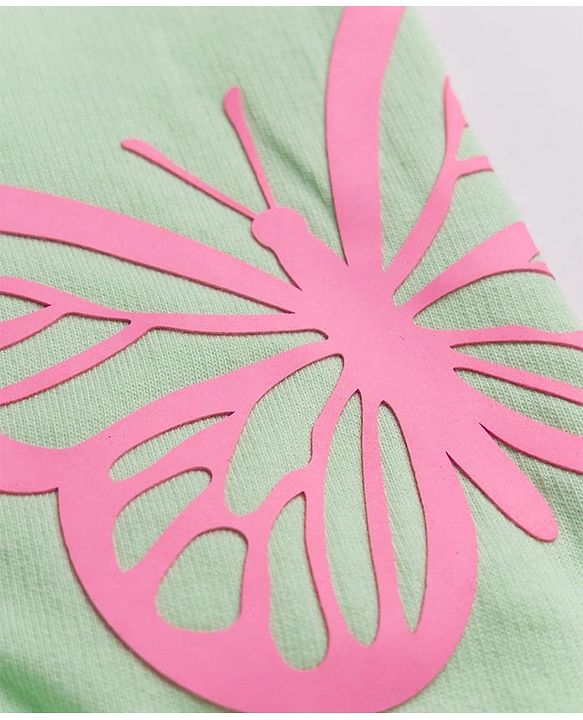 Babyhug 100% Cotton Looper Knit Full Length Butterfly Printed Lounge Pant - Sea Green
