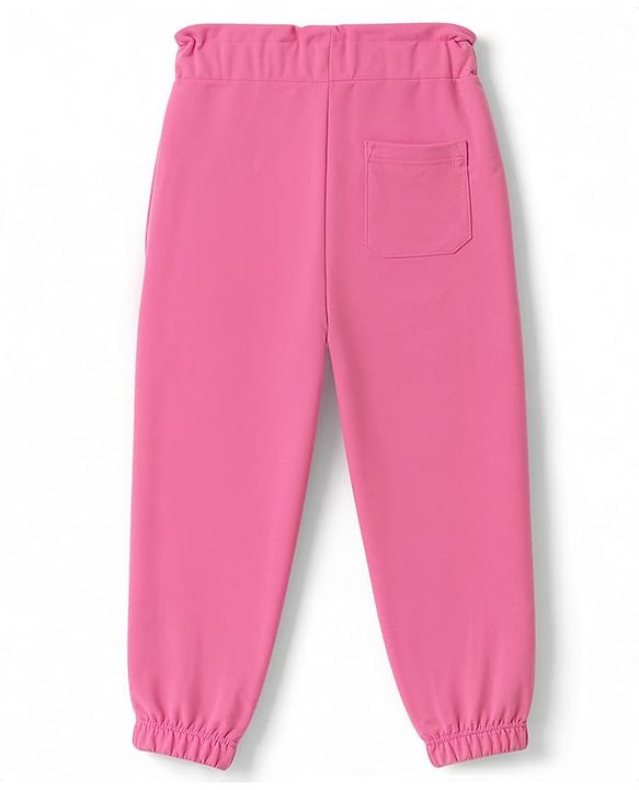 Babyhug 100% Cotton Looper Knit Full Length Lounge Pants With Heart & Text Print - Pink