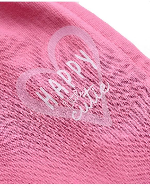 Babyhug 100% Cotton Looper Knit Full Length Lounge Pants With Heart & Text Print - Pink